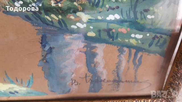 Стар авторски акварел, снимка 3 - Антикварни и старинни предмети - 30991860
