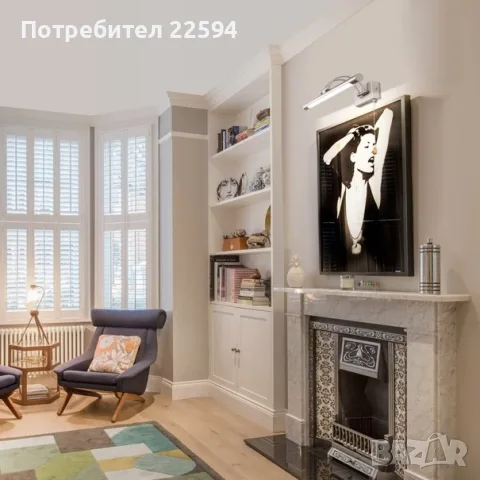 LED стенна лампа , 40 см. 8W IP44 въртяща глава с дръпващ ключ – Златиста, снимка 4 - Лампи за стена - 55907543