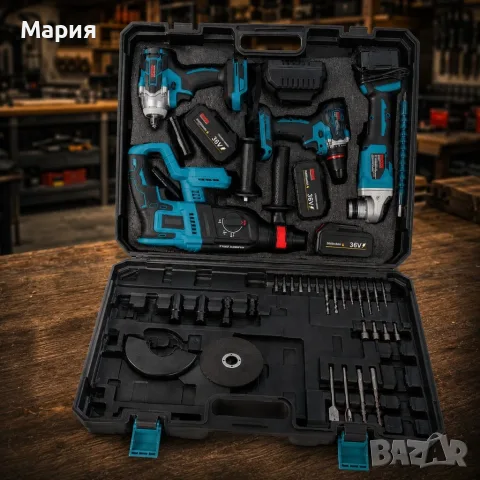 Комплект акумулаторни инструменти BOXER BX-187 – 4в1 + 3x5Ah батерии – Перфоратор, ударна отвертка, снимка 2 - Куфари с инструменти - 55709166