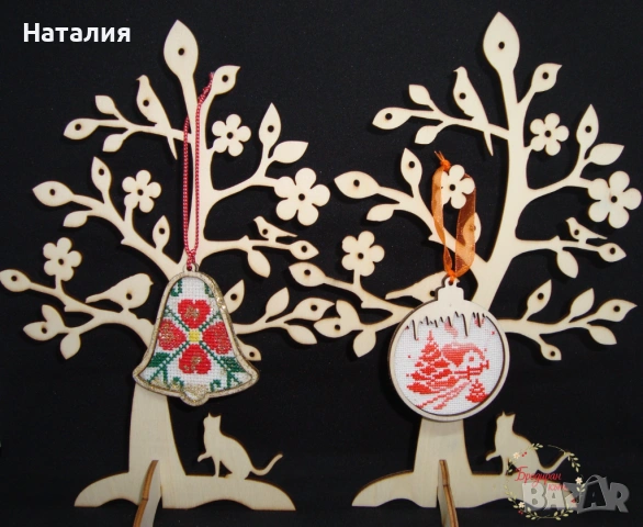 Ръчно бродирани коледни магнити, книгоразделител, играчки за елха и картички за Коледа, снимка 7 - Декорация за дома - 53614729