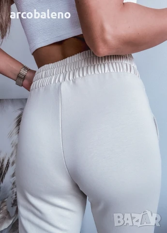 Вталени дамски памучни панталони с декоративна лента на талията, снимка 2 - Панталони - 51067990