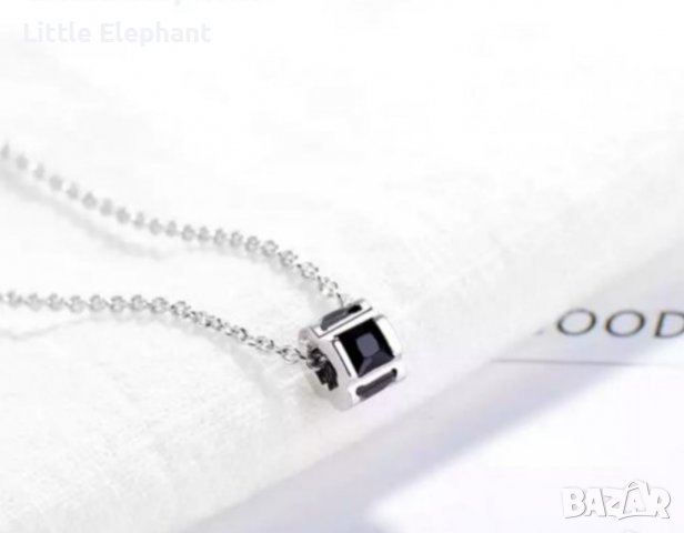 Сребърно колие с ланче цвете с black кристали/ново