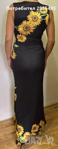Рокля със слънчогледи дълга, снимка 3 - Рокли - 52025588