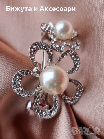 Красива метална шнола в сребристо с перли и кристали и закопчаване с френски механизъм., снимка 11 - Други - 39299997