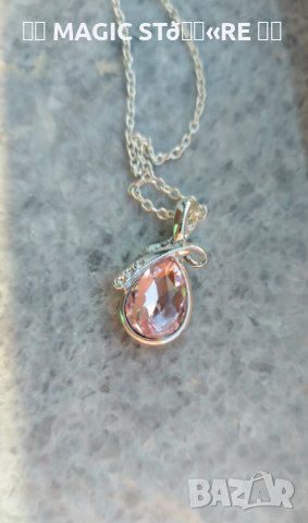 Нежно колие с розов камък и кристали, снимка 4 - Колиета, медальони, синджири - 39204736