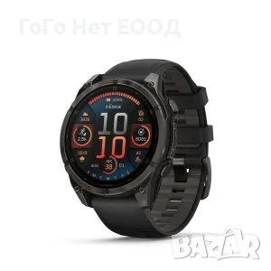 Garmin Fenix 8 - 51 мм, AMOLED, Sapphire - Carbon Gray DLC Titanium с Black/Pebble Gray силиконова к
