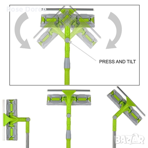 Моп, стъклочистачка с телескопична дръжка, чупеща глава, перяща предна част, снимка 3 - Мопове, кофи, четки и метли - 44804207