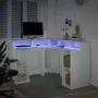 vidaXL Бюро с LED осветление, бяло, 130x130x91 см, инженерно дърво, снимка 4