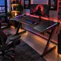 Геймърско бюро с RGB LED осветление, стойка за джойстици, поставка за чаша и голяма подложка –140×6, снимка 3