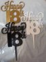 Happy 18th години черен златен бял пластмасов топер украса за торта рожден ден, снимка 1 - Други - 30161137