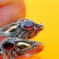 стар дамски сребърен пръстен, стар османски сребърен пръстен с орнаменти, рубини и позлата, турски, снимка 2 - Пръстени - 37692193