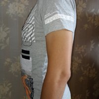 Infinity S,M- Сива памучна тениска с щампа и гумиран надпис , снимка 4 - Тениски - 37756034