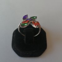 Сребърен пръстен с гранат, аметист и изумруд. Сребро проба 925. , снимка 3 - Пръстени - 38448738