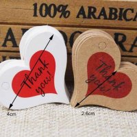50 бр Thank you сърце Тагове табелки етикети картонени за подаръци ръчна изработка украса, снимка 1 - Други - 32202371