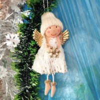 4212 Коледна фигурка Ангелче с плетена шапка, 14 см, снимка 3 - Декорация за дома - 42745362