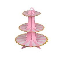 Картонена поставка за сладки, 3 нива, розова, 34,5 см, снимка 1 - Други - 44431138