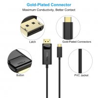 CHOETECH USB C към DP кабел (4K @ 60Hz), USB Type C Thunderbolt 3 към DP кабел -180 см, снимка 3 - Кабели и адаптери - 37742479