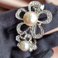 Красива метална шнола в сребристо с перли и кристали и закопчаване с френски механизъм., снимка 15 - Други - 39299997