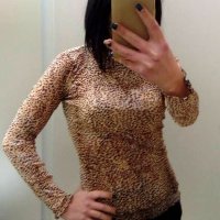 Поло от еластичен тюл - леопардов принт, снимка 2 - Блузи с дълъг ръкав и пуловери - 30383576
