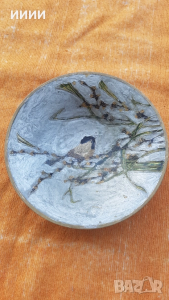 Бронзова рисувана чиния фруктиера, снимка 1