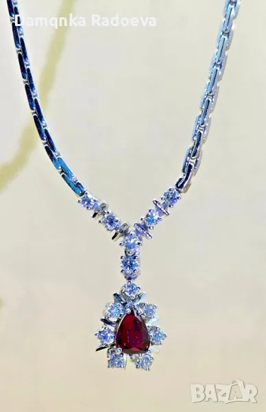 Бяло злато с истински Рубин и Диаманти 14 к , снимка 1