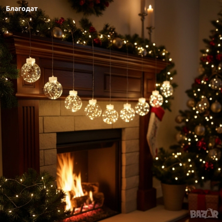 Празнични LED светлини топка с  10 топки в бяла студена и бяла топла светлина SD8, снимка 1