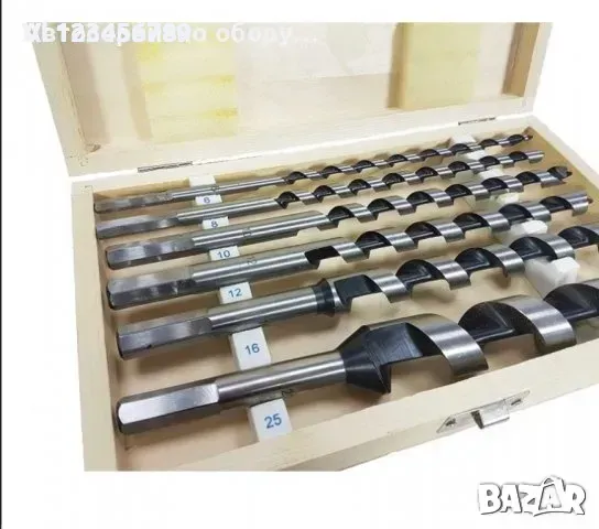 Комплект свредла/бургии/за дърво 6 части 230 ММ в дървена кутия- MAR-POL, снимка 1