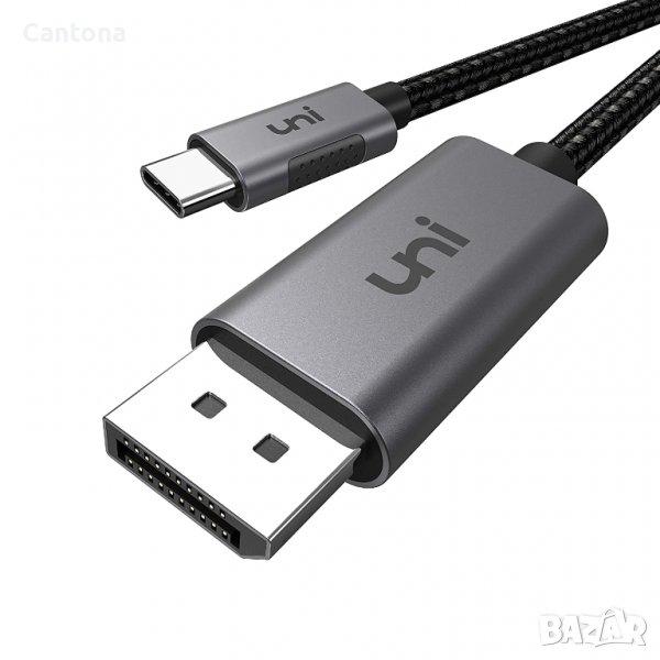 USB C към DisplayPort кабел (4K 60 Hz, 2K 165 Hz), алуминиев корпус, найлонова оплетка, Thunderbolt , снимка 1