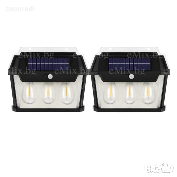 2БР СОЛАРНА ЛАМПА ЗА СТЕНА С 3LED КРУШКИ И СЕНЗОР ЗА ДВИЖЕНИЕ, снимка 1