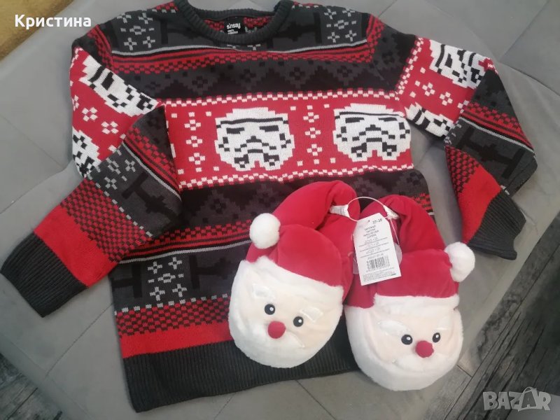 Комплект коледен пуловер и пантофи , снимка 1