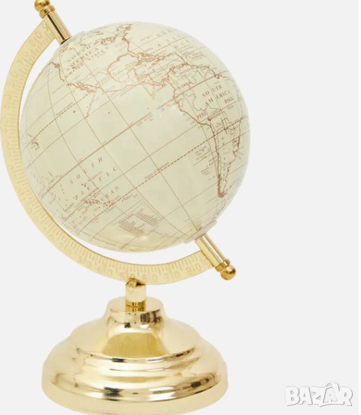 Декоративен глобус - Метална златна основа - Ø 15 x 21,5 см - Бял, снимка 1