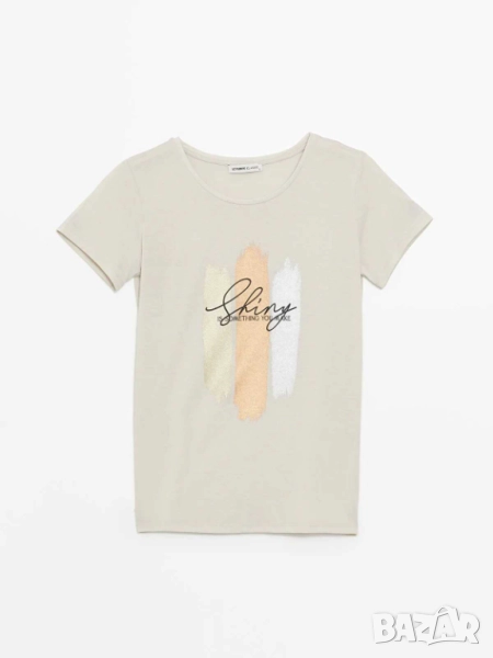 Дамска тениска с щампа LC Waikiki, 63% полиестер, 37% вискоза, Бежова, XXL, снимка 1