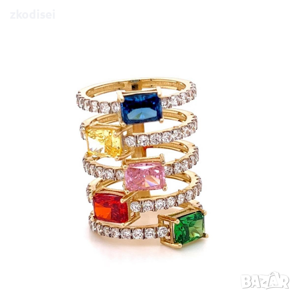 Златен дамски пръстен 14,39гр. размер:53 14кр. проба:585 модел:22105-6, снимка 1