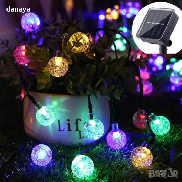 5429 Многоцветни соларни лампички Топчета соларен гирлянд, 3 метра, снимка 1