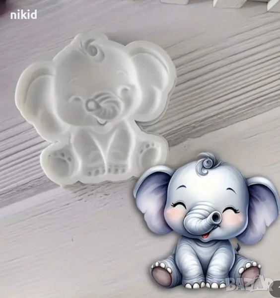 Сладко едро слонче слон с извит хобот силиконов молд форма форнан шоколад декор украса, снимка 1