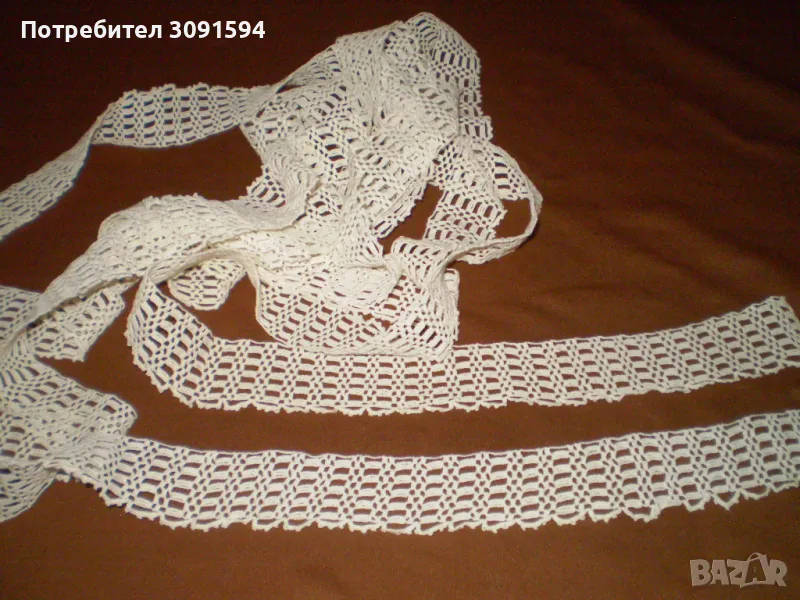 Реколта от 1930 г. Ретро ръчно плетена памучна лента 3 см х502 см, снимка 1