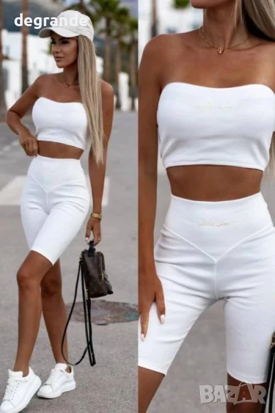 Дамски ежедневен комплект в бяло черно и пепел от рози, снимка 1