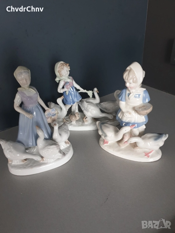 GDR статуетки 19-22см/ГДР Графентал стара немска порцеланова фигура-композиция/момиче с гъски-патки, снимка 1