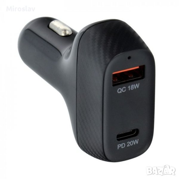 Зарядно за кола, Car charger QWE CARBON Type C3.0 PD20W + USB QC3.018W 3A Total 38W, снимка 1