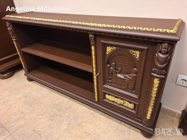 Комод, скрин, библиотека с богата дърворезба , снимка 10 - Шкафове - 52551620