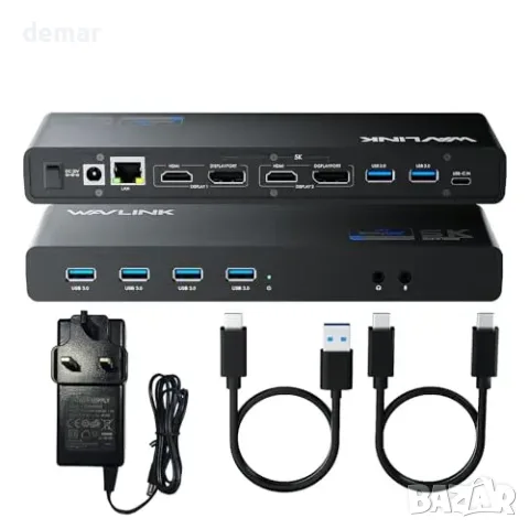 WAVLINK USB-C DisplayLink Docking Station с 2× HDMI/DP, Gigabit Ethernet и 6× USB 3.0, снимка 2 - Други стоки за дома - 55850039
