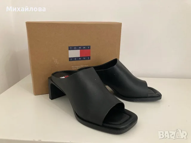 Кожено сабо с ток на Tommy Jeans, Черено, ново с етикет, размер 40