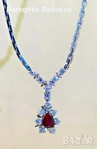 Бяло злато с истински Рубин и Диаманти 14 к , снимка 1