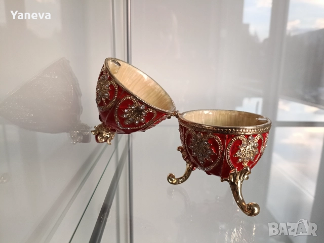 Метални , елегантни , луксозни кутии за бижута , оформени като яйце в стил Фаберже. , снимка 4 - Статуетки - 52155928
