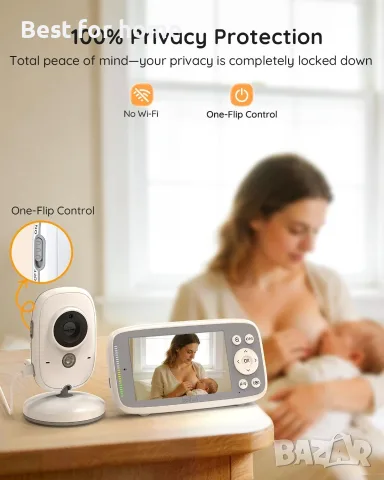 Бебешки монитор Boifun без WiFi, камера и аудио, 4" 720P IPS екран, 2 камери, приспивни песни, снимка 5 - Бебефони - 56175646