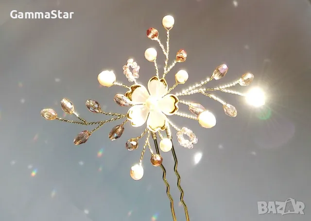 Украшение за коса в златисто/ Бижута за коса с кристали , снимка 2 - Аксесоари за коса - 47652740