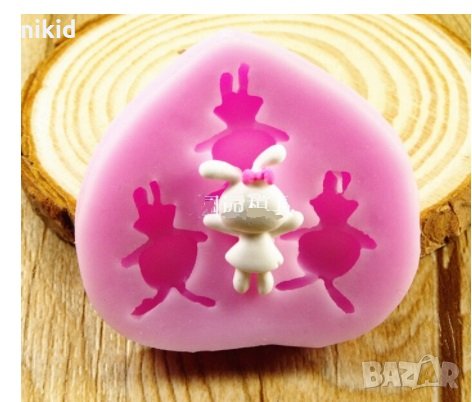 3 мини зайче зайчета заек в сърце силиконов молд силиконов молд форма декорация торта фондан шоколад, снимка 2 - Форми - 30355257