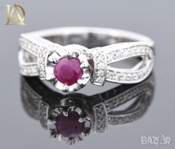 Нов Златен Пръстен с Естествен Рубин и 0.74кт Естествени Диаманти, снимка 4 - Пръстени - 53357760