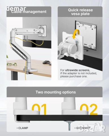 Стойка за монитор monTEK с USB-A/C за ултраширок извит 17-57",до 27 кг, снимка 6 - Стойки, 3D очила, аксесоари - 52280310