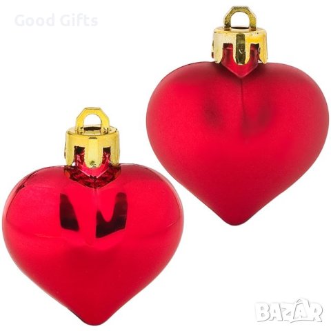 6 броя Комплект коледни сърца висулки за елха, 4см